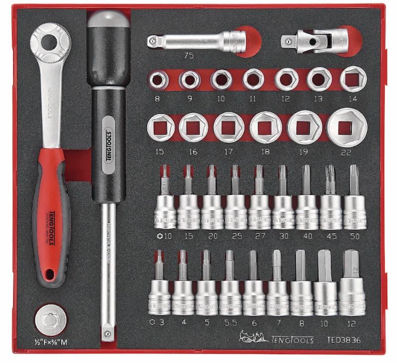 36 deler pipenøkkelsett med 3/8´´ firkantfeste Teng Tools TED3836