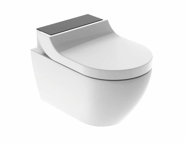 Geberit AquaClean Tuma Comfort dusjtoalett, uten skyllekant, sort glass/hvit