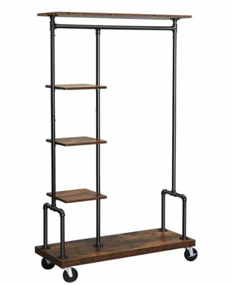 Klesstativ på hjul, med hyller – industrielt design