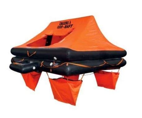 Redningsflåte test - oppblåsbar redningsflåte i container