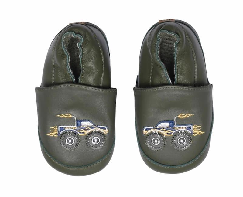 Melton tøffel i skinn Monstertruck Dark Olive