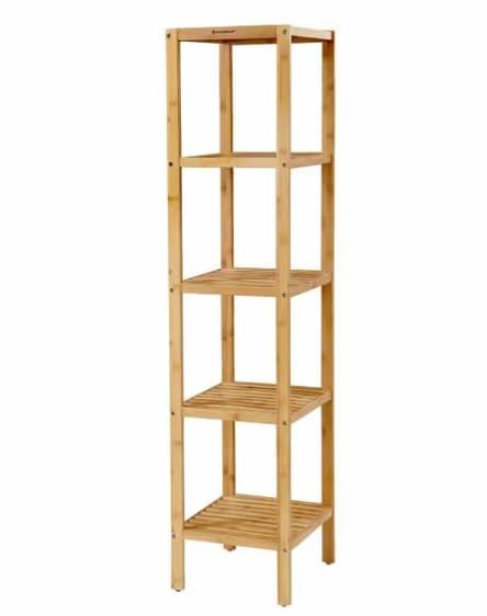 Oppbevaringshylle i bambus 5-etasjes for trange rom, 33 x 33 x 146 cm