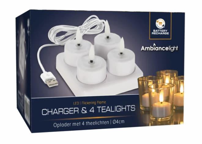 Oppladbart LED-Telyssett 4pk med lader