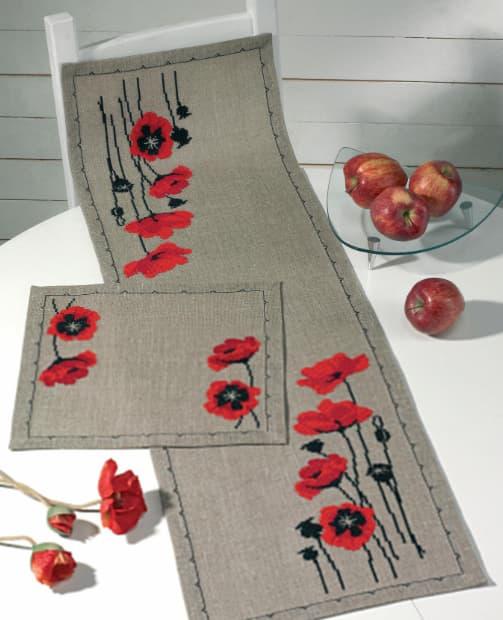 Permin Broderisett Lin Løper Valmue 36x117 cm