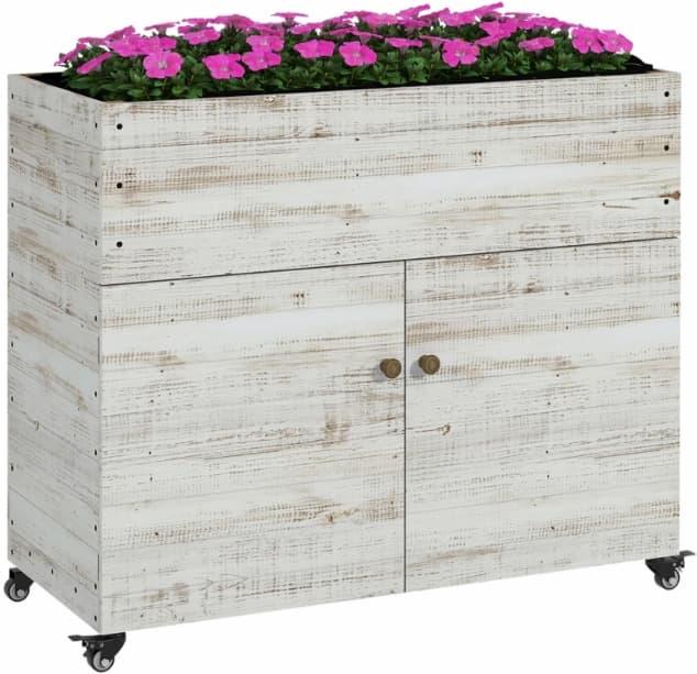Rullbar Blomsterkasse med skap 110 x 50 x 95 cm Vintage grå