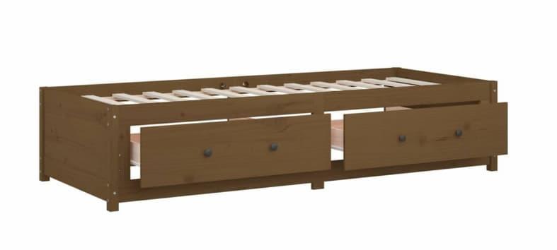 Seng med skuffer, heltre furu 75x190 cm – Honningbrun