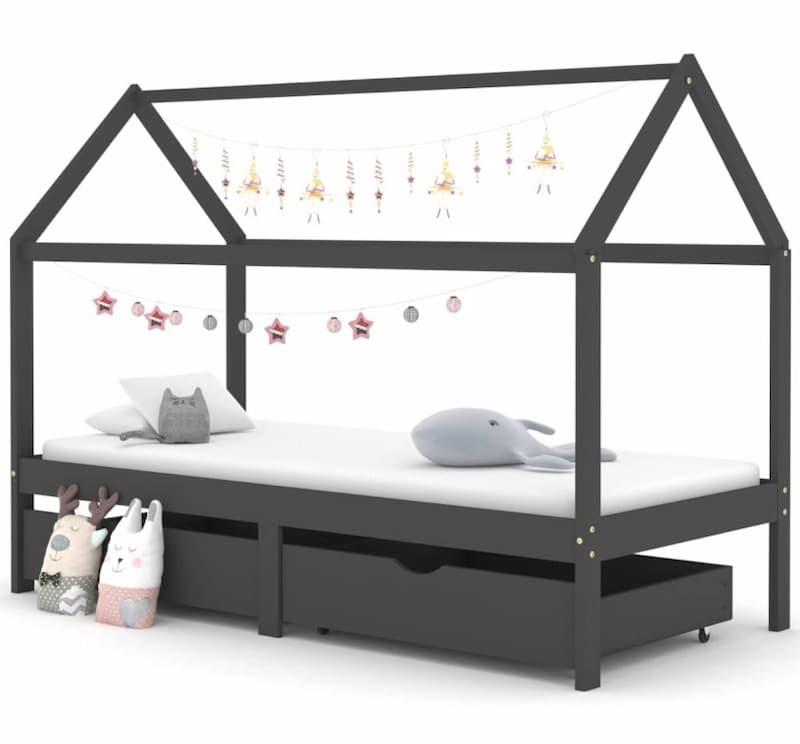 Sengeramme for barn - med skuffer â 90x200 cm - mĂžrkegrĂ„