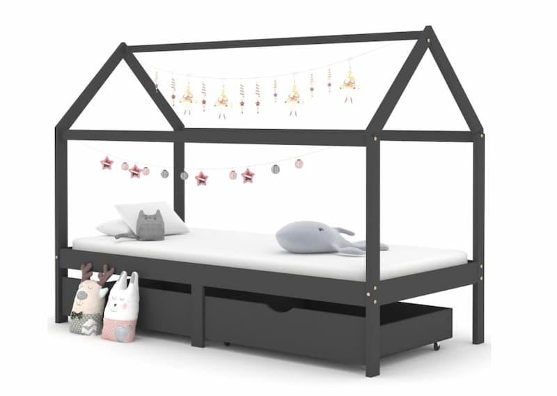 Sengeramme for barn, med skuffer – 90x200 cm – mørkegrå