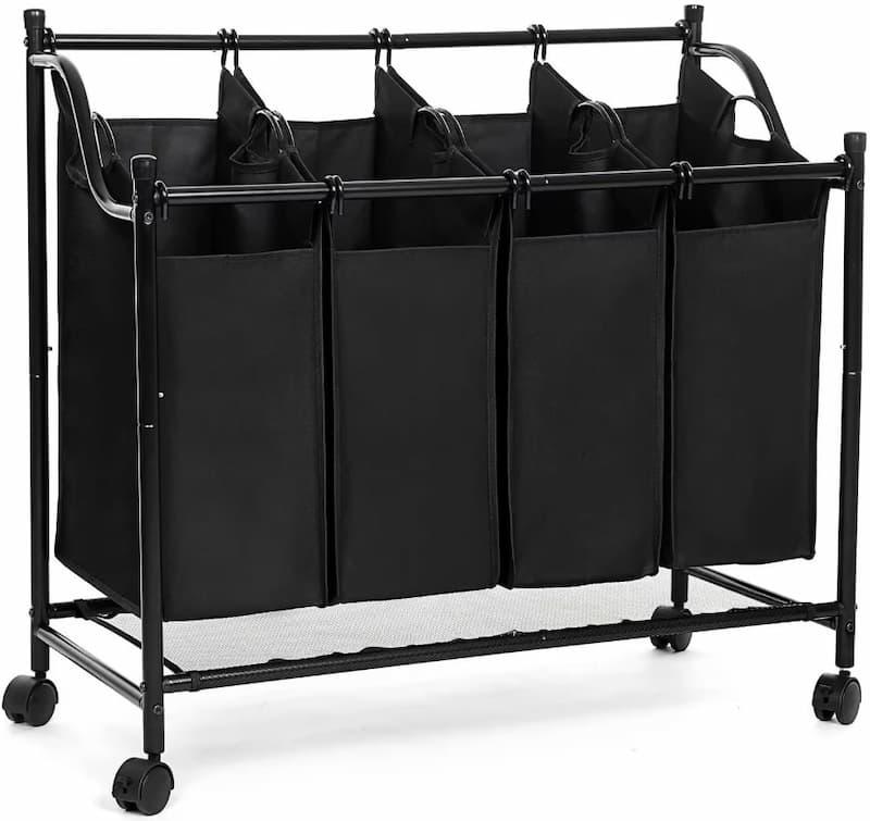 Skittentøyskurv – vaskevogn med 4 avtagbare tøyposer, 4x 35L, Sort