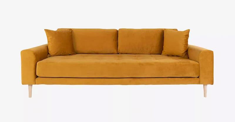 Sofa 3-seter Lido. Fløyel med ben i naturfarge