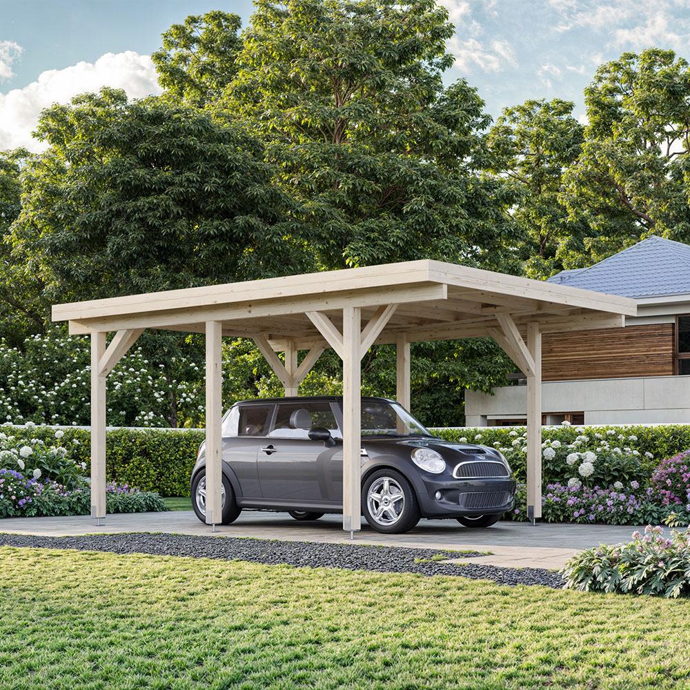 Carport Karl med flatt tak i nordisk gran