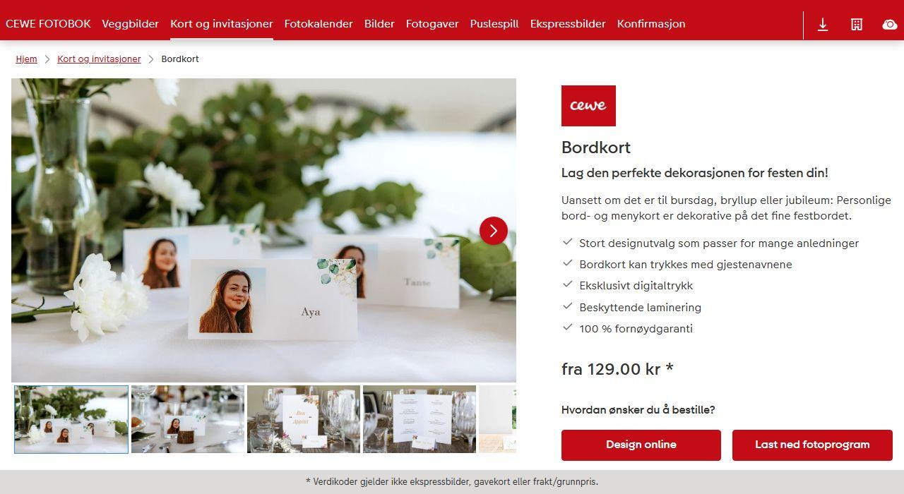 CEWE personlige bordkort med foto av barnet for dåpsfest