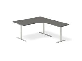 Ergoff DNA hev-senk skrivebord i antracit 2000x1800 mm L-form med hvit plate og tre ben