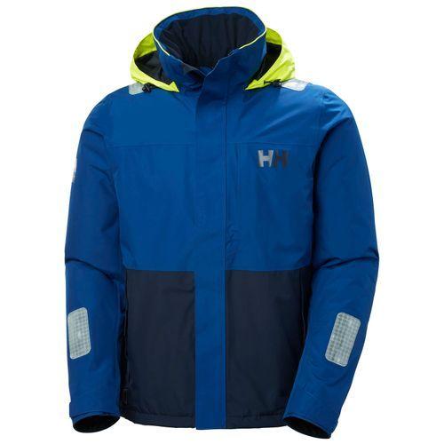 Helly Hansen Arctic Shore seilerjakke for herre i blått og marineblått med neongul hette og reflekser på armene