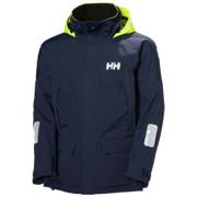 Helly Hansen Pier 4.0 seiljakke for herre i marineblått med neongul hette og reflekser på armene