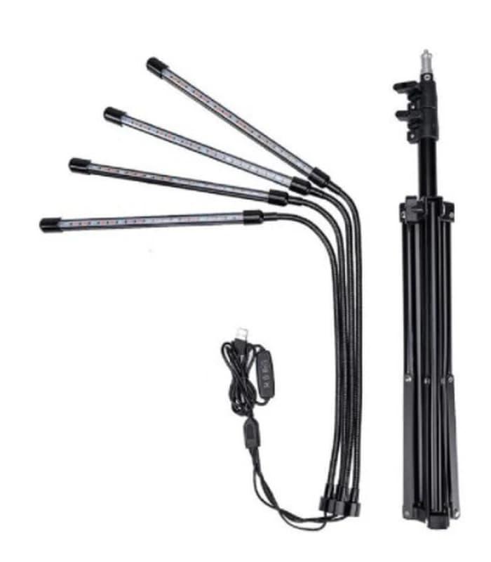 ledlife-vekstlys-med-stativ-svart-4-lamper-justerbar-hoyde-fleksible-armer