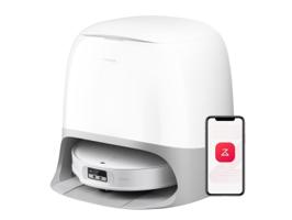 Roborock Qrevo CurvX hvit kombinert robotstøvsuger og mopp med basestasjon som tømmer og vasker automatisk