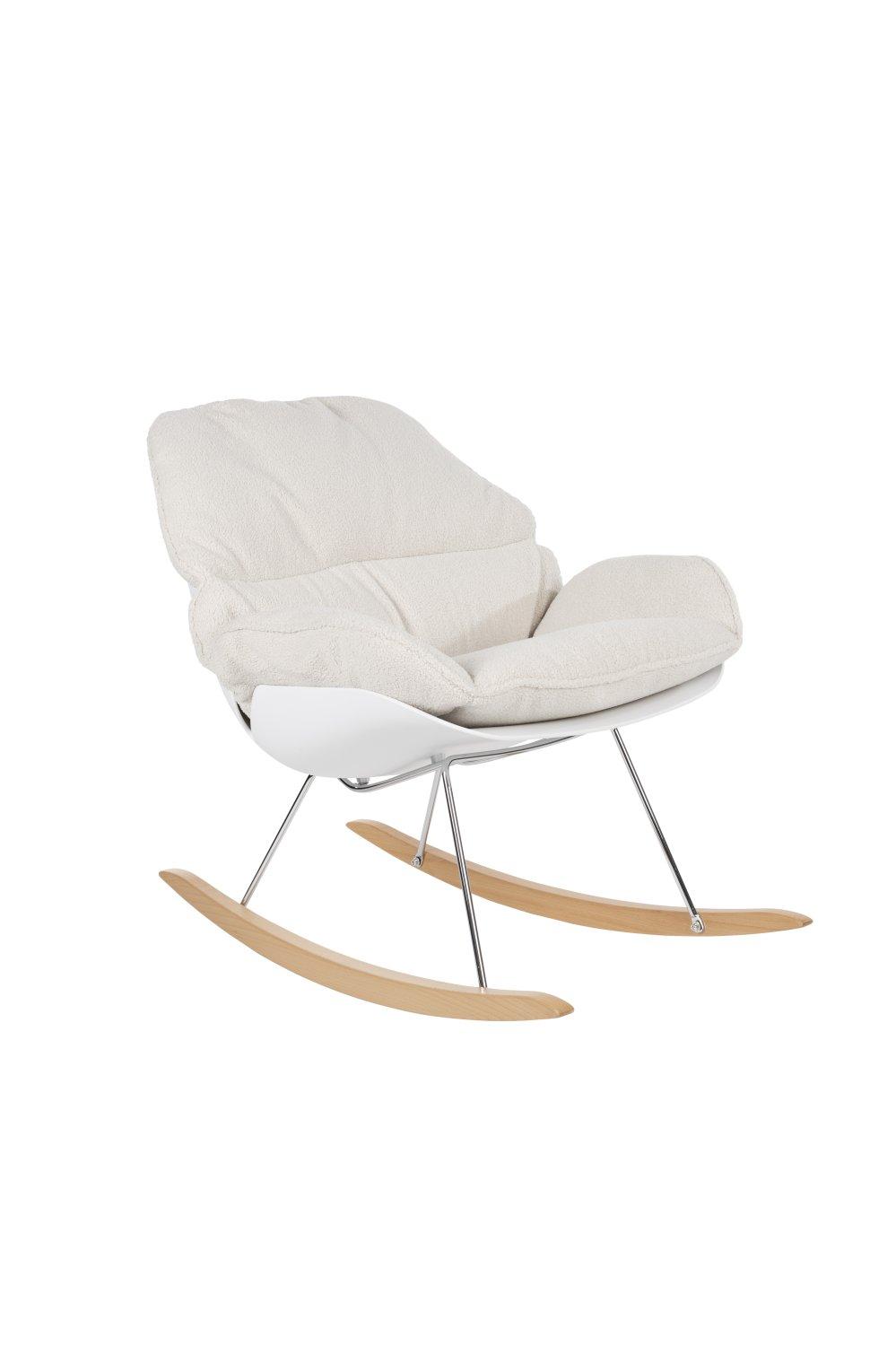 White Label Living Rocky gyngestol i off-white teddystoff med stÄlstell