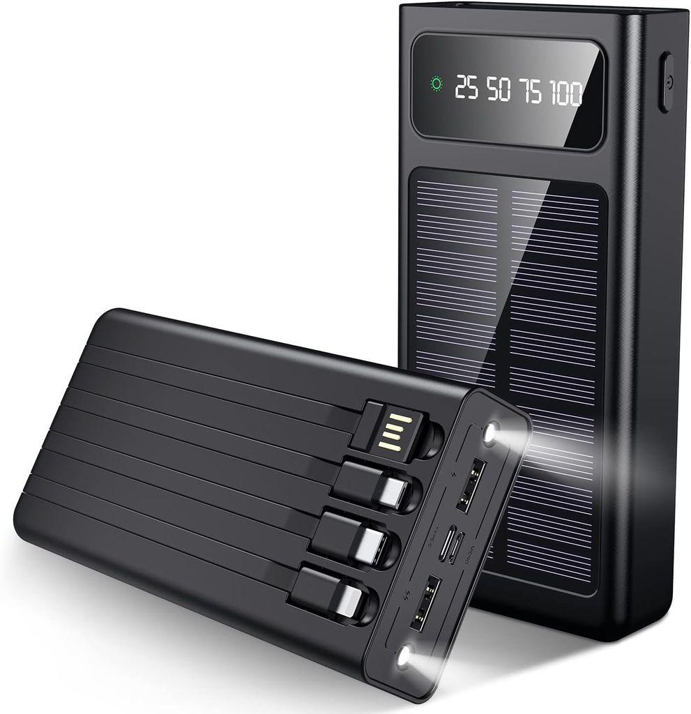 SiGN Solar Powerbank 20 000 mAh med innebygde kabler