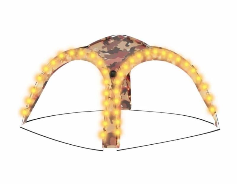 vidaXL Partytelt med LED og 4 sidevegger 3,6x3,6x2,3 m. Kamuflasje