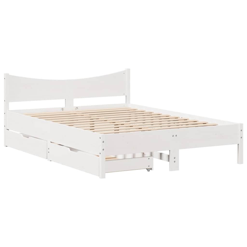 Hvit vidaXL sengeramme i heltre furu med to skuffer under, 150x200 cm