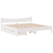 Hvit vidaXL sengeramme i heltre furu med to skuffer, 200x200 cm